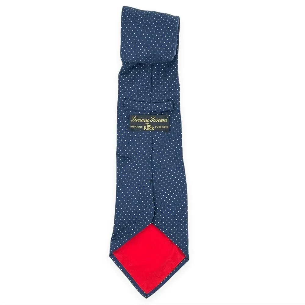 Luciano Toscani Hand Made 100% Silk Tie Blue with White Dots